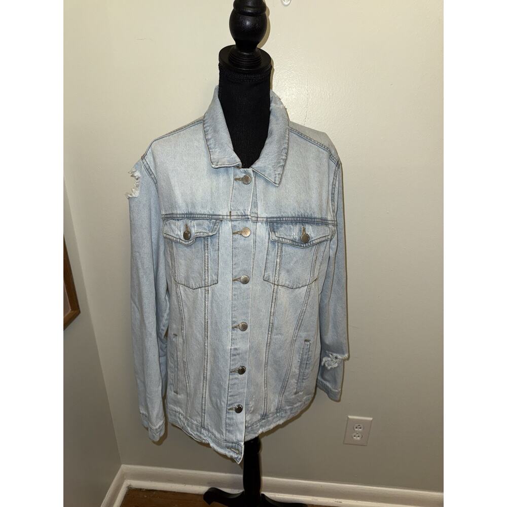 ASHLEY-VINTAGE CHARM Women's Distressed Blue Denim Jacket Large Boutique
